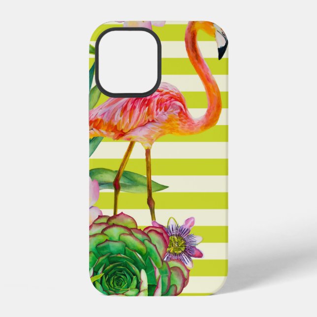  seamless pattern with pink flamingo and exotic tr iPhone case (Back)