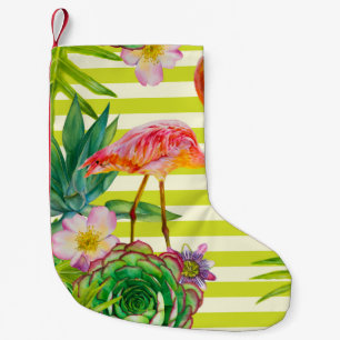  seamless pattern with pink flamingo and exotic tr small christmas stocking