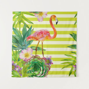 seamless pattern with pink flamingo and exotic tr tapestry