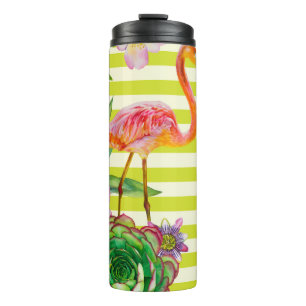 seamless pattern with pink flamingo and exotic tr thermal tumbler
