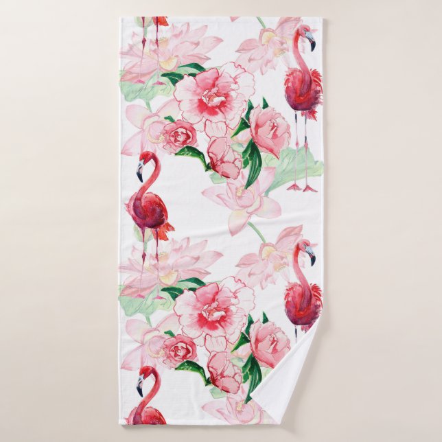 Seamless pattern with pink flamingo bath towel (Bath Towel)