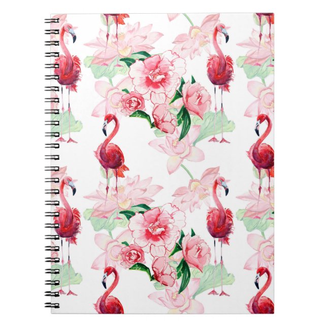 Seamless pattern with pink flamingo notebook (Front)