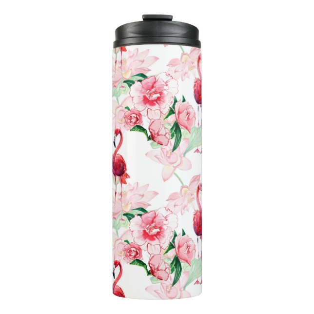 Seamless pattern with pink flamingo thermal tumbler (Front)