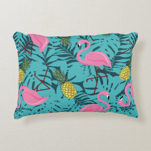 Seamless pattern with pink flamingos and green pal decorative cushion
