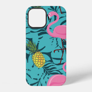 Seamless pattern with pink flamingos and green pal iPhone 12 case