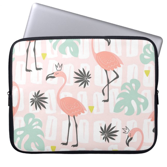 Seamless pattern with pink flamingos and palm leav laptop sleeve (Front)