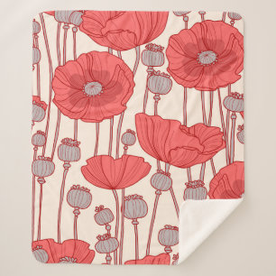 Seamless pattern with poppies. sherpa blanket