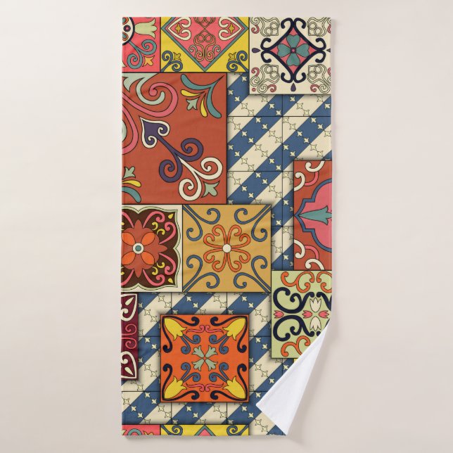 Seamless pattern with portuguese tiles in talavera bath towel (Bath Towel)