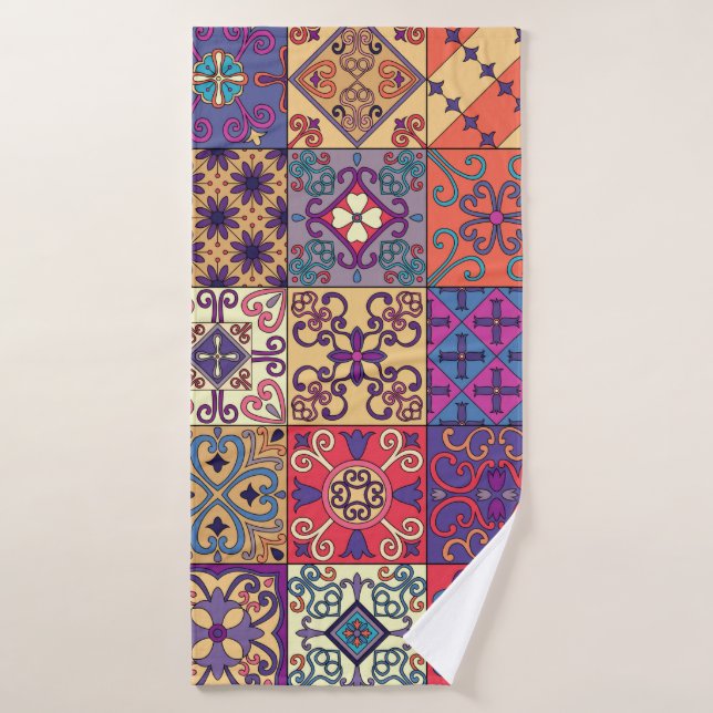 Seamless pattern with portuguese tiles in talavera bath towel (Bath Towel)