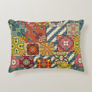 Seamless pattern with portuguese tiles in talavera decorative cushion