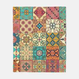 Seamless pattern with portuguese tiles in talavera fleece blanket