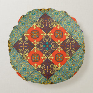 Seamless pattern with portuguese tiles in talavera round cushion
