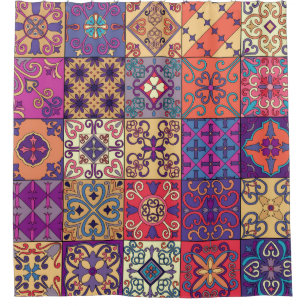 Seamless pattern with portuguese tiles in talavera shower curtain