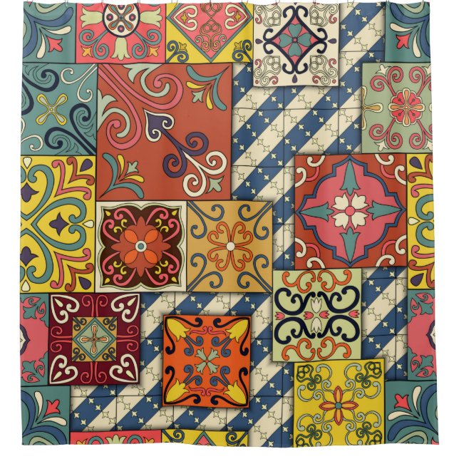 Seamless pattern with portuguese tiles in talavera shower curtain (Front)