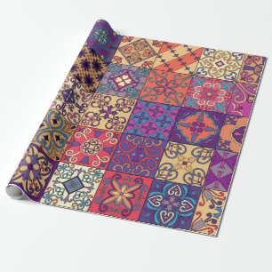 Seamless pattern with portuguese tiles in talavera wrapping paper