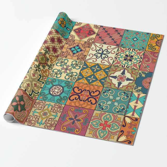 Seamless pattern with portuguese tiles in talavera wrapping paper (Unrolled)