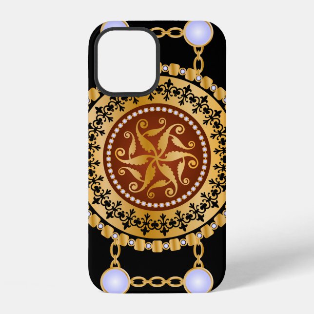 Seamless pattern with precious stone gold chains a iPhone case (Back)
