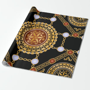 Seamless pattern with precious stone gold chains a wrapping paper