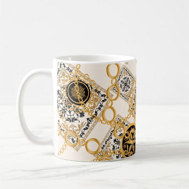 Seamless pattern with precious stones gold chains  coffee mug (Left)