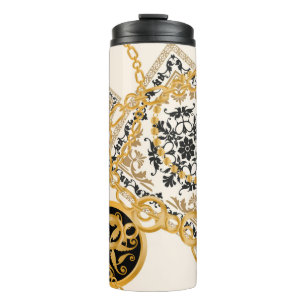 Seamless pattern with precious stones gold chains thermal tumbler