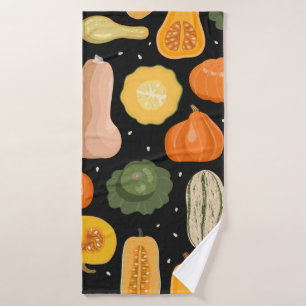 Seamless pattern with pumpkin and squash varieties bath towel