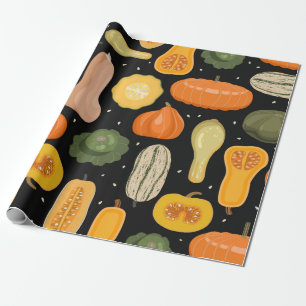 Seamless pattern with pumpkin and squash varieties wrapping paper