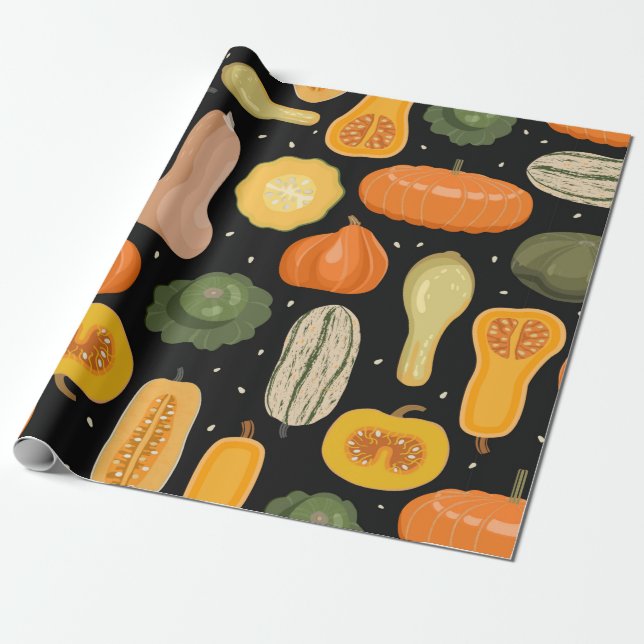 Seamless pattern with pumpkin and squash varieties wrapping paper (Unrolled)