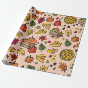 Seamless pattern with pumpkin pie, apple pie, and  wrapping paper
