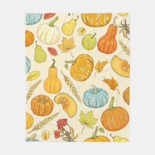 Seamless pattern with pumpkins, autumn leaves, app fleece blanket