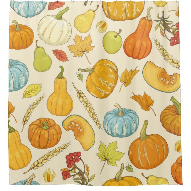 Seamless pattern with pumpkins, autumn leaves, app shower curtain (Front)