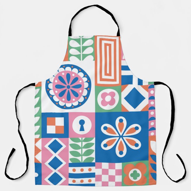 seamless pattern with pumpkins, hand-drawn in retr apron (Front)