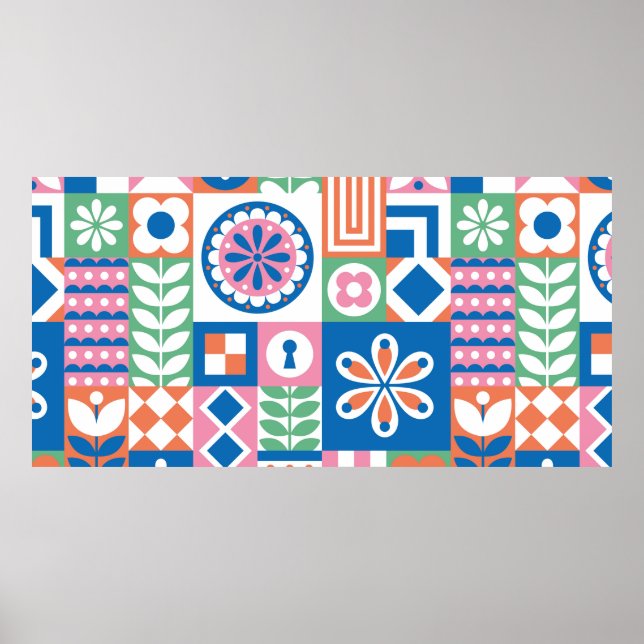 seamless pattern with pumpkins, hand-drawn in retr poster (Front)