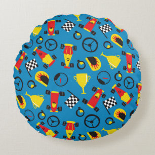 Seamless pattern with racing cars. round cushion