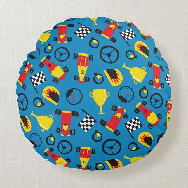Seamless pattern with racing cars.  round cushion (Front)
