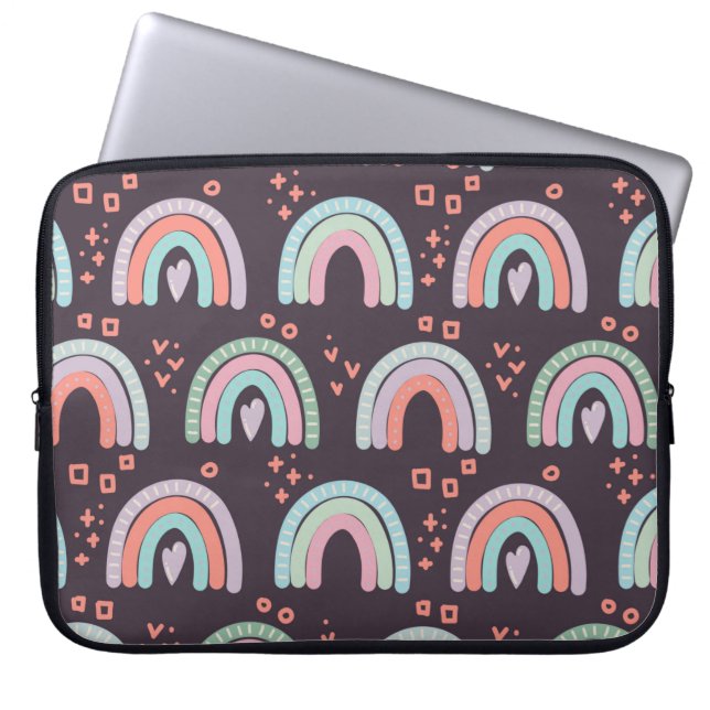  seamless pattern with rainbows and raindrops clip laptop sleeve (Front)