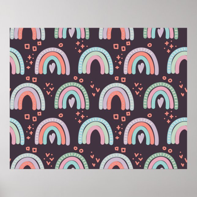  seamless pattern with rainbows and raindrops clip poster (Front)