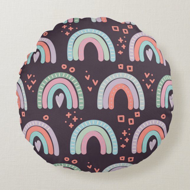 seamless pattern with rainbows and raindrops clip round cushion (Front)