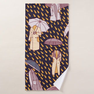 Seamless pattern with rainy weather. Invisible peo Bath Towel