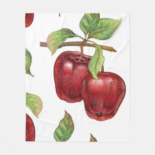 Seamless pattern with red apples. Realistic vintag Fleece Blanket