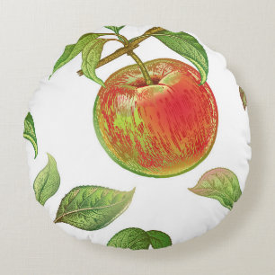 Seamless pattern with red apples. Realistic vintag Round Cushion