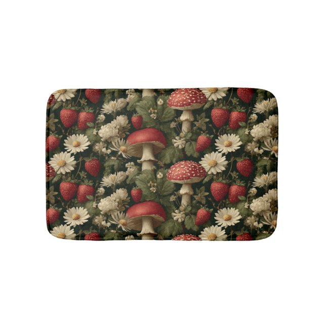 Seamless Pattern with Red Fly Agaric and Flowers Bath Mat (Front)