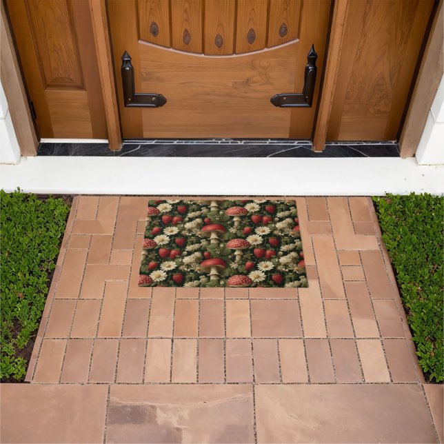 Seamless Pattern with Red Fly Agaric and Flowers Doormat (Outdoor)