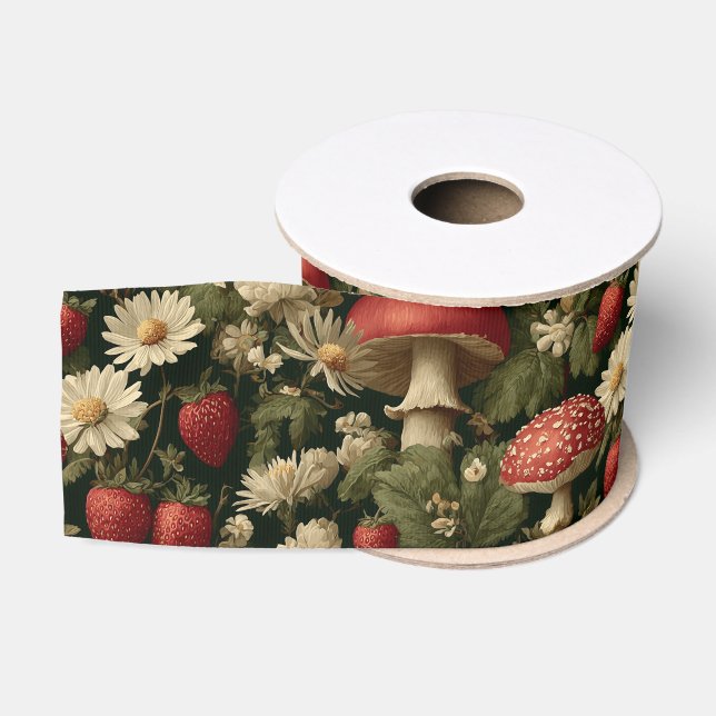 Seamless Pattern with Red Fly Agaric and Flowers Grosgrain Ribbon (Spool)