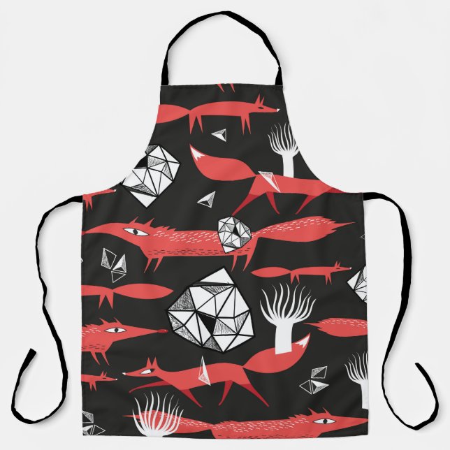 Seamless pattern with red foxes on a dark backgrou apron (Front)