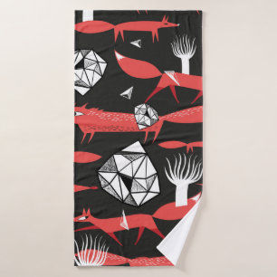 Seamless pattern with red foxes on a dark backgrou bath towel