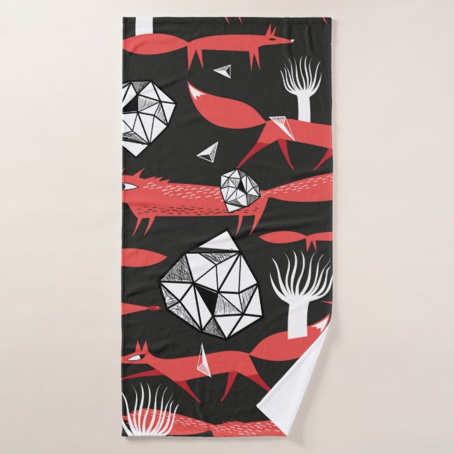 Seamless pattern with red foxes on a dark backgrou bath towel (Bath Towel)