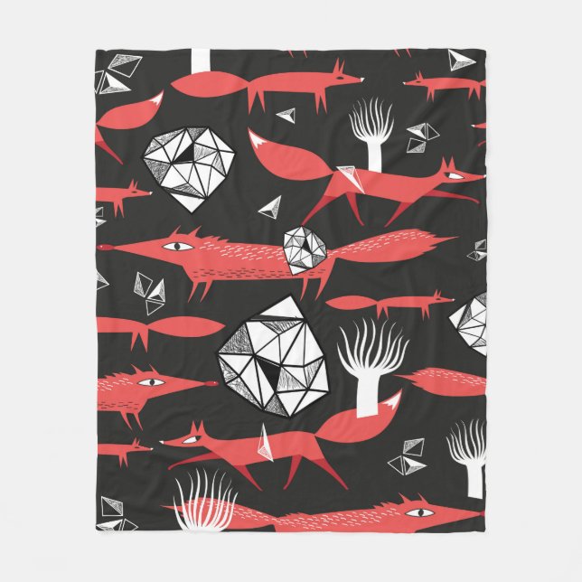 Seamless pattern with red foxes on a dark backgrou fleece blanket (Front)