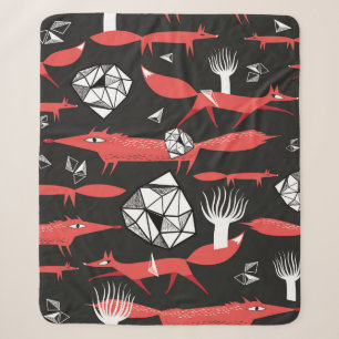 Seamless pattern with red foxes on a dark backgrou sherpa blanket