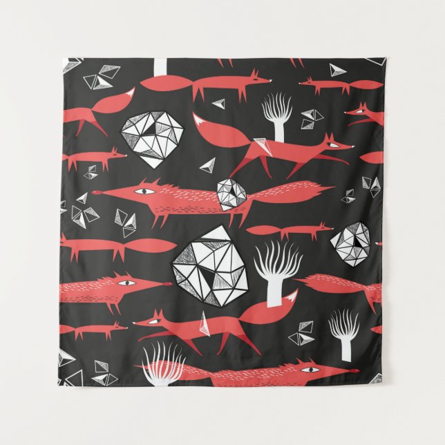 Seamless pattern with red foxes on a dark backgrou tapestry (Front)