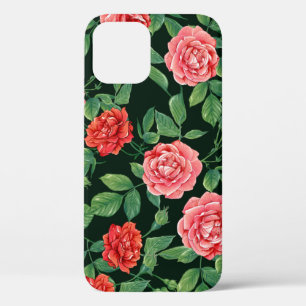 Seamless pattern with red roses flowers. Coloured iPhone 12 Case